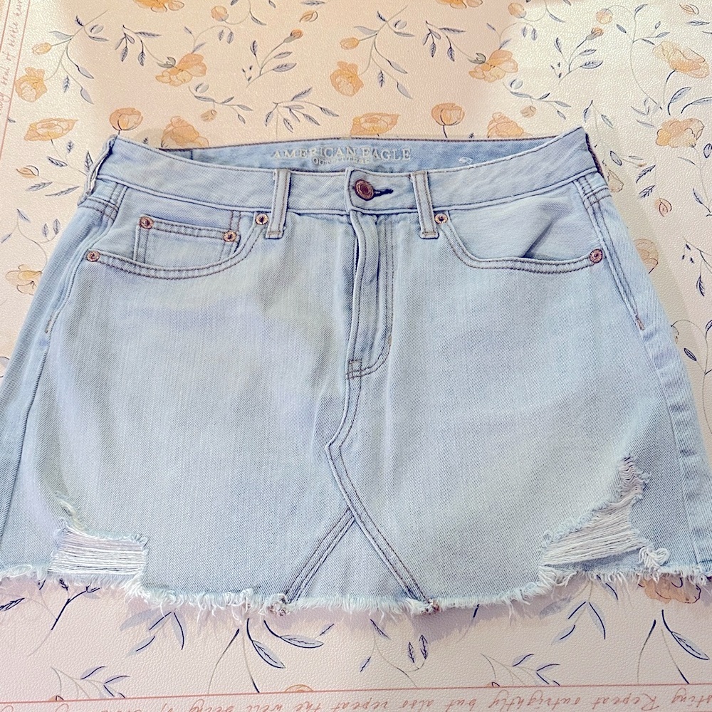 American Eagle Outfitters Distressed Light Blue Skirt